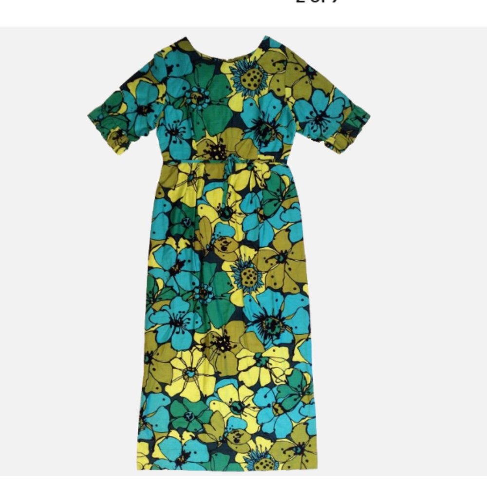 Vintage 60s 70s Handmade Maxi Dress Colorful Mod Flower Power Size M - Picture 6 of 11
